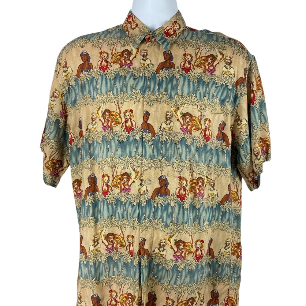 Pierre Cardin Vintage Tropical Print Casual‎ Button Down Camp Shirt, Medium